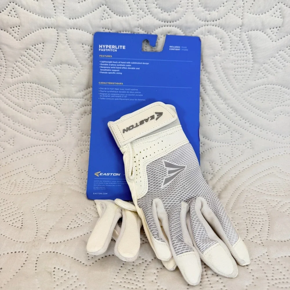 Easton Hyperlite Fastpitch Batting Gloves Haylie McCleney White Grey Girls Large